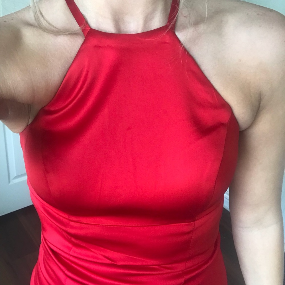 SOLD! Red high neck open back Sherri Hill gown - Picture 7 of 8